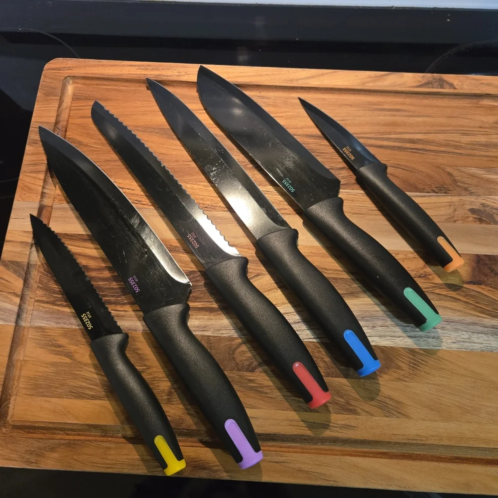 Cuisinart C55-7PCE Ceramic Coated Cutlery Set Color End Caps Kitchen Knives 6 PC